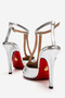 Women's Silver Pointed Toe T-Strap Design Heeled Shoes - Stiletto Stilo - 4