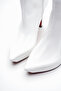 Women's Zippered Platform Heeled Boots Pileras White Patent Leather - 3