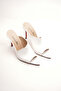 Women's Design Thin Heeled Slippers Carolina White Skin - 2