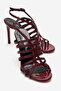 Women's Burgundy Patent Leather Open Cage Toe Design Thin Heeled B Piped Shoes Elo
