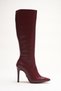 Women's Pointed Toe High Heel Below Knee Boots Limbo Burgundy Skin