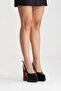 Women's Black Patent Leather Open Back Pointed Toe Double Platform High Heel Shoes Medelo - 6