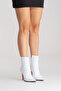 Women's White Leather Design Sole Ankle Length Thin Heeled Boots Yanni - 6