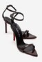 Women's Brown Patent Leather Single Strap Pointed Toe Heeled Sandals - Evening Dress Shoes Sanny