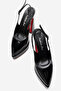Women's Black Patent Leather Open Back Pointed Toe Double Platform High Heel Shoes Medelo - 5
