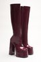 Women's Below Knee High Heel Platform Boots Juvily Burgundy Patent Leather - 2