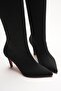 Women's Pointed Toe Short Heeled Boots Zelda Black Cowhide Suede - 3
