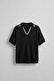Men's Half Pat V-Neck Patterned Knitwear T-Shirt Black White