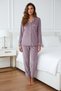 Women's Velvet Buttoned Striped Detail 2-Piece Pajama Set - 2
