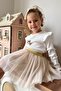 Girl's Long Sleeve T-Shirt with Happy Bear Accessory and Ruffled Shoulders, Ages 2-6, White - 7