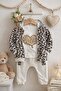 Leopard Patterned Hooded Zippered Cardigan 3-Piece Baby Girl Set - 2