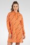 Women Allover Print Long Sleeve Sweater Dress, Orange - 2