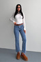 Ankle Length Slim Fit Mom Blue Jeans - 3