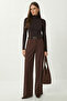Belted Wide Leg Stretch Knit Pants Lby0035 Brown