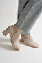 Women's Stretch Beige Boots Ankle Short Blunt Mold Quality Boots Heeled Winter Boots & Bootie - 5