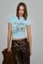 Lumivya Women's Organic Cotton Crew Neck Short Sleeve Printed Slim Fit Blue T-Shirt - 6