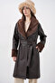 1045 Fur Faux Leather Coat - Brown - 4