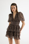 Leopard Print Balloon Sleeve Mini Dress Brown - 2