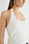 Bird's Eye Detailed Halter Neck Tank Top Ecru - 3