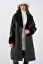 1045 Fur Faux Leather Coat - Black - 3