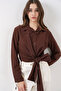 Women's Tie-Up Long Sleeve Shirt 20325 - Brown