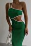 Women's Green One Shoulder Low-Cut Dress 23S25013 - 6