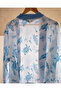 Victorine 100% Cotton Women's Muslin Bathrobe - White/Blue - Natural Collection - 6