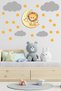 Cute Lion Yellow Stars And Gray Clouds Decorative Baby Kids Room Wall Sticker