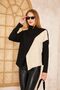 Women's Black Beige Two Layer Asymmetrical Acrylic Long Sleeve Turtleneck Sweater 3494308 - 4