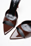 Women's Pointed Toe Thin Heeled Slippers Sona Brown Patent Leather - 3