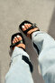 Women's Double Strap Buckle Heeled Slippers Rona Black Skin - 5