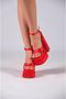 Red Satin Double Platform Design Women's Shoes Luxury - 2