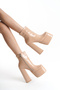 Women's Zippered High Platform Boots Ecosi Nude Patent Leather - 3