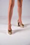 Gold Mirror Double Platform Design Back Open Women's High Heels Shoes Pacha - 3