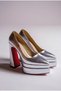 Silver Wrinkled Double Platform Special Design Wedding and Wedding Dress High Heeled Women's Shoes Rigel