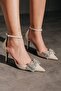 Beige Satin Stone Bow Tie Thin Heeled Shoes Poril - 3