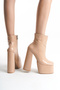 Women's Zippered High Platform Boots Ecosi Nude Patent Leather - 4
