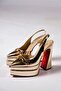Gold Mirror Double Platform Design Back Open Women's High Heels Shoes Pacha