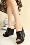 Black Leather Flip Flops with Wedge Heels for Women Baleon - 2