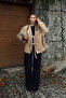 Beige Oversize Women's Wool Cashmere Jacket with Tie Detail - 2