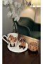 فنجان قهوة تركي بتصميم خاص مع شخصية نسائية ترتدي قبعة بنمط الفهد - صناعة يدوية - هدية
