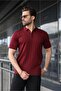 Burgundy Men's Polo Neck T-Shirt with Zipper E7298 - 4