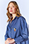 Navy Blue Striped Shirt with Brooch Detail |   Mks167430-01 - 2