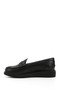 Women's Black Wedge Sole Genuine Leather Loafer Shoes - 4