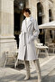 Women's Gray Double-Breasted Belted Herringbone Patterned Melton Coat Alc-X10824