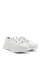 Women's White Padded Sole Lace-Up Genuine Leather Sneakers - 3