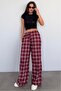 Burgundy Elastic Waist Wide Leg Plaid Trousers Mg2658 - 6