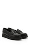 Women's Black Wedge Sole Genuine Leather Loafer Shoes - 3