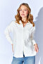 White Brooch Detailed Oversized Single Pocket Gabardine Shirt |   Mkw168174-01 - 2