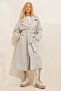 Women's Gray Double-Breasted Belted Herringbone Patterned Melton Coat Alc-X10824 - 2